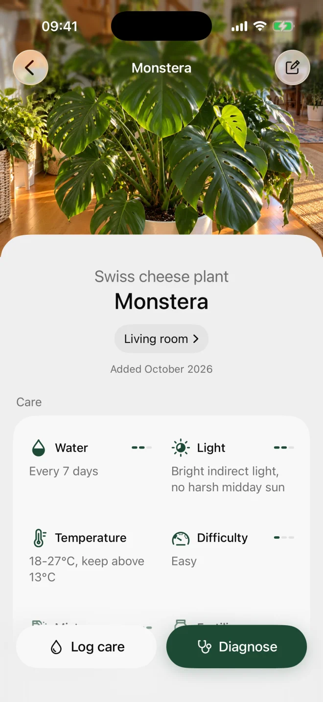 Monstera care plan screen